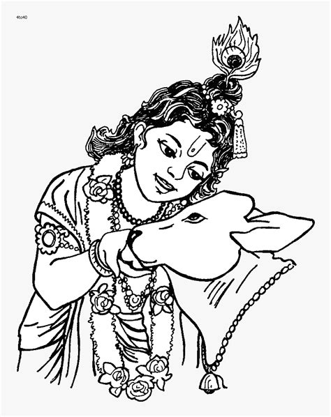 Krishna With Cow Drawing, HD Png Download , Transparent Png Image - PNGitem