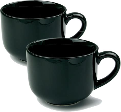 24 ounce Extra Large Latte Coffee Mug Cup or Soup Bowl with Handle - Black (Set of 2) : Amazon ...