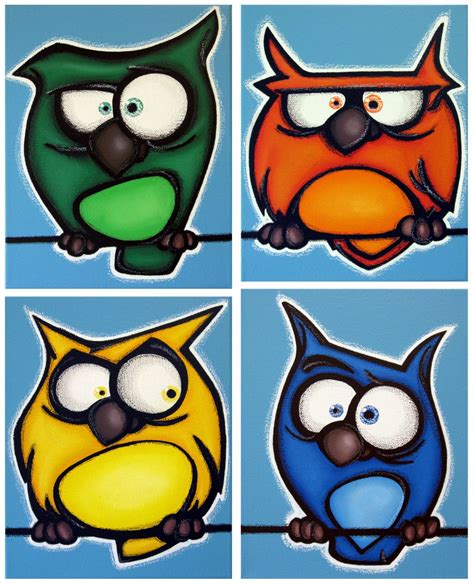 aNGRy oWLs - via Etsy. | Owl art, Owl painting, Small canvas paintings