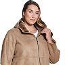 Plus Size Weathercast Hooded Midweight Faux-Shearling Coat