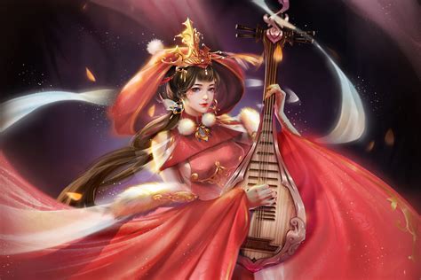 Wallpaper : fantasy art, artwork, fantasy girl, musical instrument, Asian, long hair 1920x1280 ...