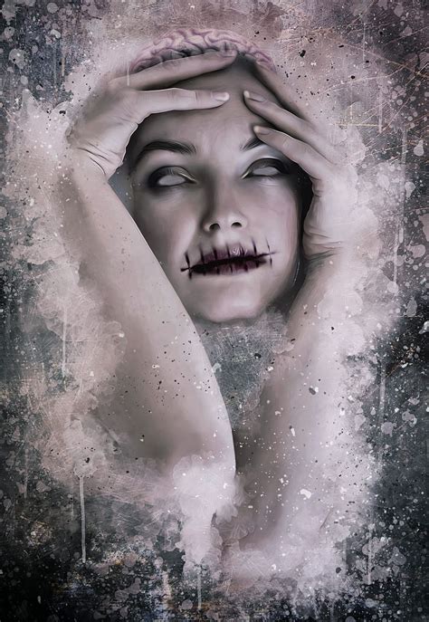 person, sewed, lips illustration, horror, macabre, dark, gothic ...