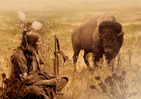 Native American Sioux And Bison Digital Art by M Spadecaller - Fine Art America