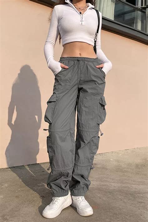 Y2K Loose Drawstring Low Waist Baggy Pockets Cargo Pants in 2022 | Cargo pants women, Casual ...