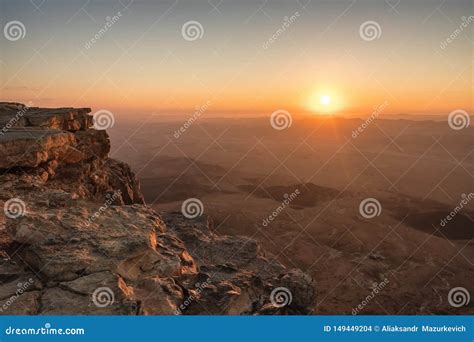 Sunrise in the Negev Desert. Makhtesh Ramon Crater in Israel Stock Photo - Image of desert ...