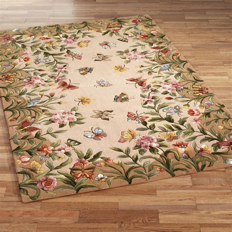 Athena Garden Butterfly Floral Wool Area Rugs