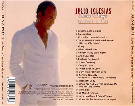Car tula Trasera de Julio Iglesias - Love Songs (Canciones De Amor) - Portada
