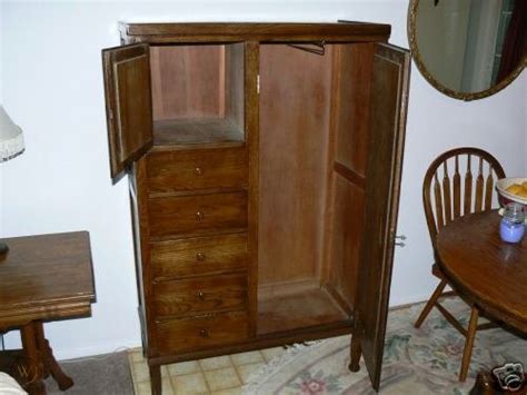 Antique Oak Armoire / Wardrobe, 5 Drawers 2 Mirrors | #16574545