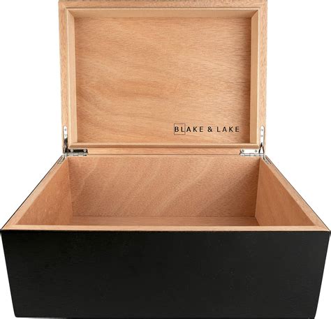 Buy Large Wooden Box with Hinged Lid - Wood Storage Box with Lid - Black Wooden Storage Box ...