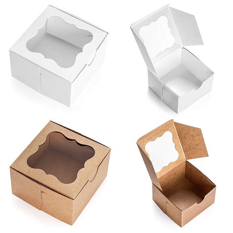 Buy 25 Pack Brown Bakery Box with Window 4x4x2.5 inch - Eco-Friendly Paper Board Cardboard Gift ...