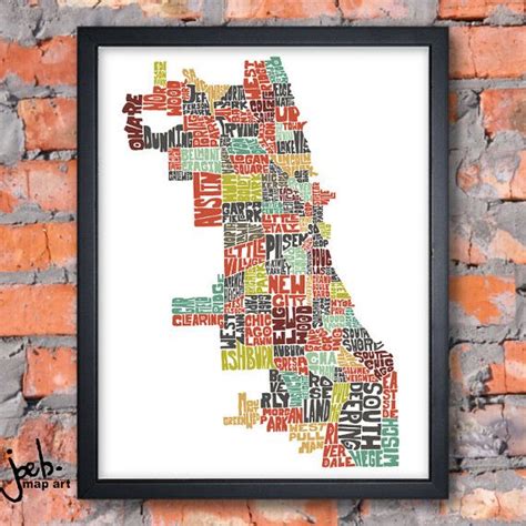 Chicago Neighborhood Map Art, Chicago Art Print, Print of My Original Chicago Typography Style ...