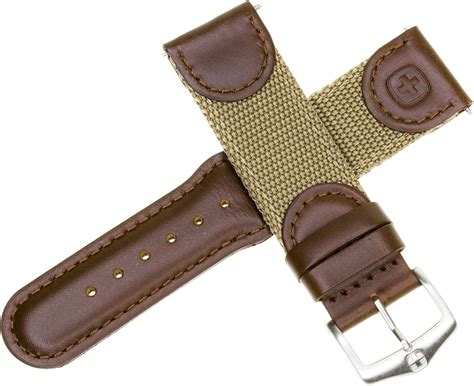 New 22mm Wenger Swiss Army Genuine Brown Leather Strap Brown Nylon ...