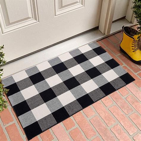 Black and White Checkered Outdoor Rug,2’X3’ Cotton Moroccan Checkerboard Front Porch Door Mat ...