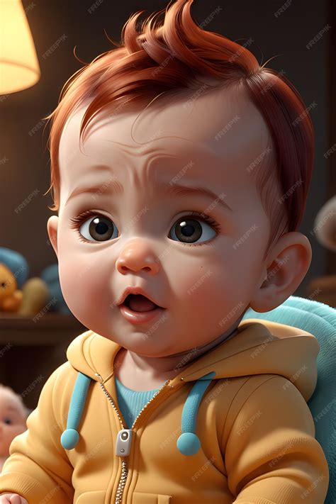 Premium AI Image | 3d rendering of a cute baby boy in a yellow jacketjpg