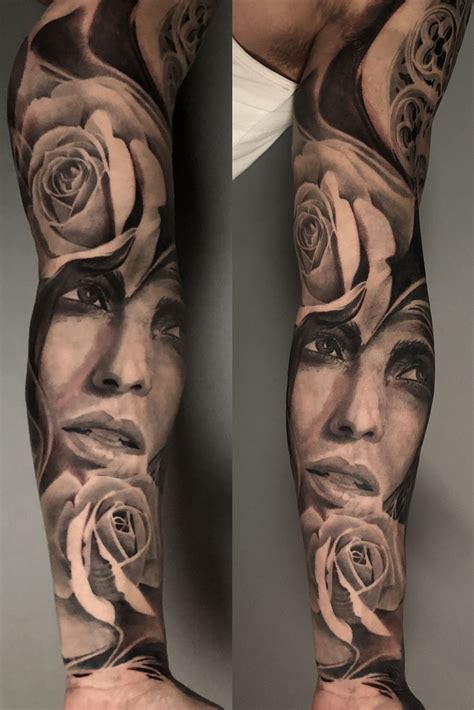 Gothic Lady & Roses Tattoo | Grey tattoo, Realistic tattoo sleeve, Black and grey tattoos