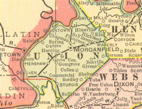 Union County, Kentucky 1905 Map Morganfield