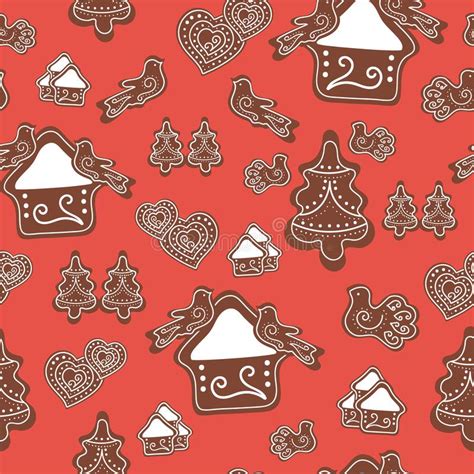 Christmas Pattern of Gingerbreads on a Red Background. Vector Illustration for Website,fabric ...