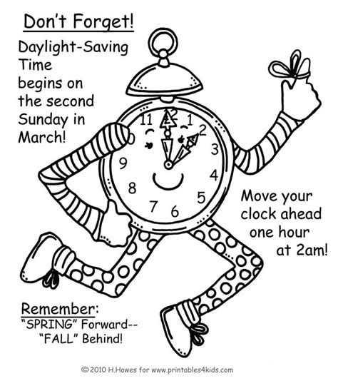 Daylight Savings Spring Forward Reminder Coloring Page | Daylight ...