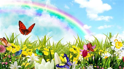 Rainbow Surprises #rainbow #flowers #spring #birds #field #butterflies #summer #clouds nature ...