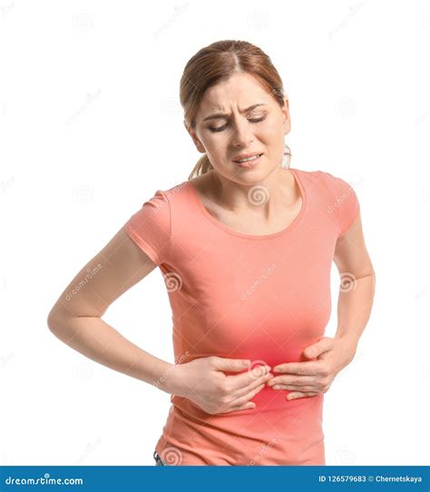 Mature Woman Suffering From Abdominal Pain Stock Image Image Of Belly ...