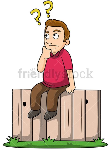 Man Sitting On The Fence Cartoon Vector Clipart - FriendlyStock