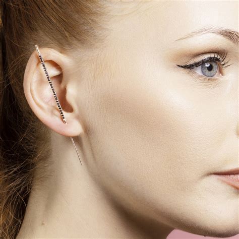 Black Spinel Silver Ear Cuff Earrings By Embers