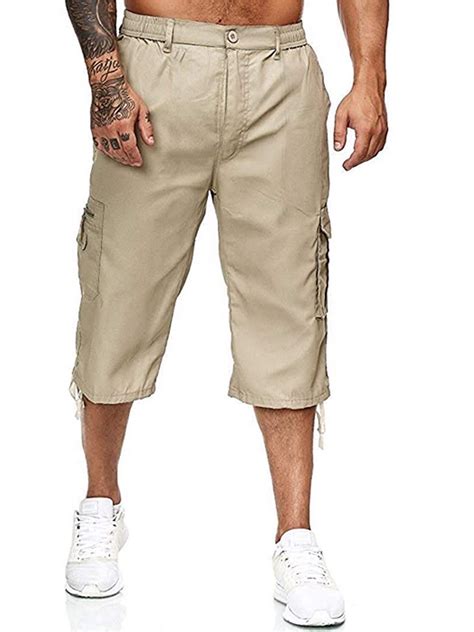 FeMereina Men's Casual 3/4 Cargo Shorts Below Knee Loose Cargo Capri ...