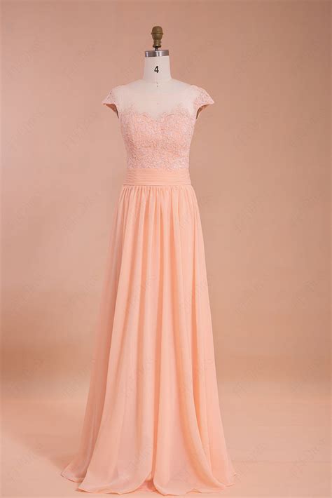 Peach color modest prom dresses long bridesmaid dresses – MyPromDress