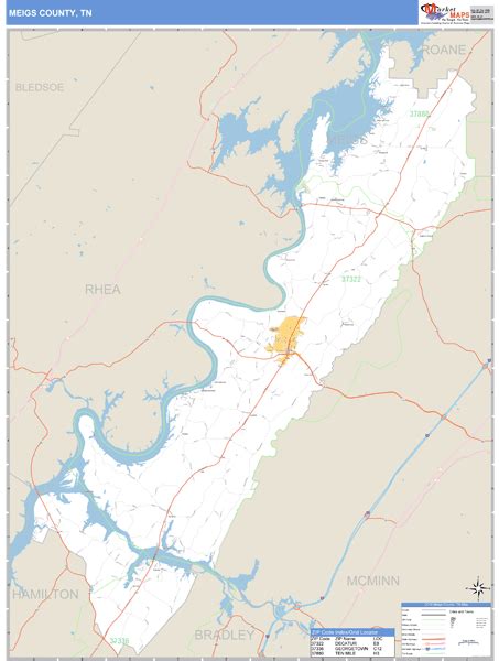 Meigs County, Tennessee Zip Code Wall Map | Maps.com.com