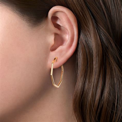 14K Yellow Gold 30mm Geometric Hoop Earrings | EG14174Y4JJJ