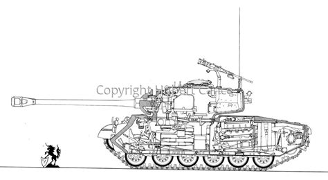 Drawing : "US M26 Pershing section" (Original art by Hubert Cance)