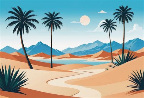 Premium AI Image | A desert oasis surrounded by sand dunes and palm trees