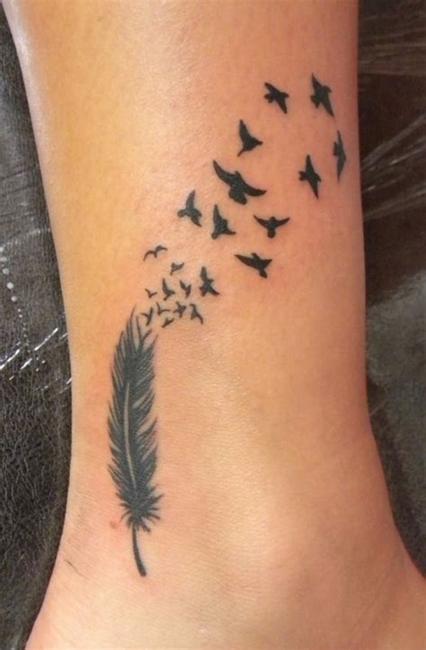 Feather into birds tattoo on ankle - Tattoos Book - 65.000 Tattoos Designs