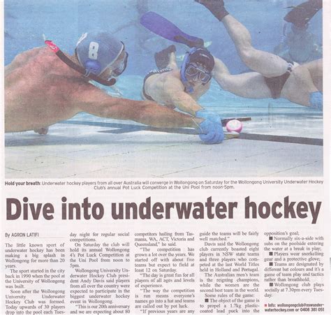 Dive into Underwater Hockey [The Advertiser Wollongong] | Wollongong Fitness