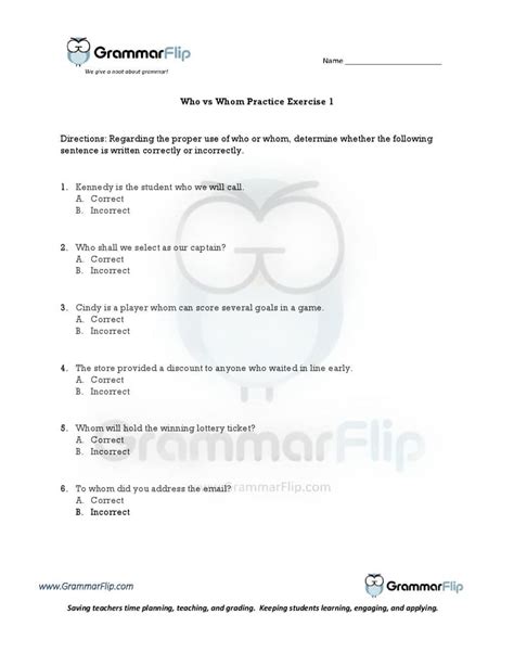 Who vs. Whom - Free Worksheet