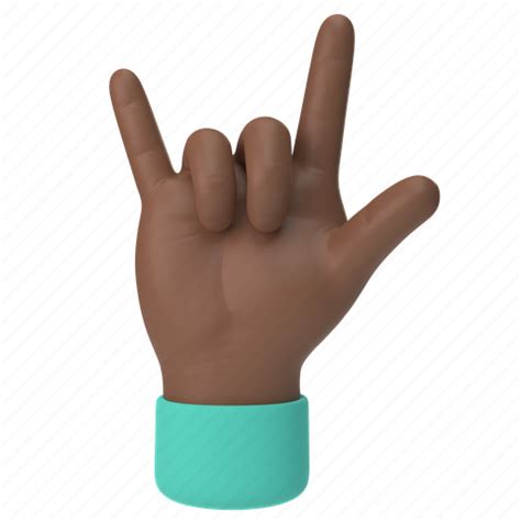 Emoji, emoticon, sticker, gesture, rock, hand, dark 3D illustration - Download on Iconfinder