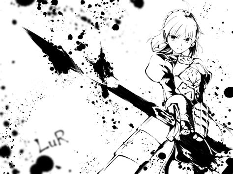 Saber drawn black and white : fatestaynight