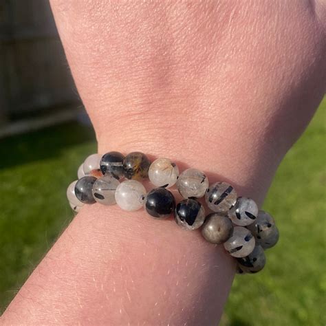 Black Rutilated Quartz Crystal Bead Bracelet – DeeGeeCrafts