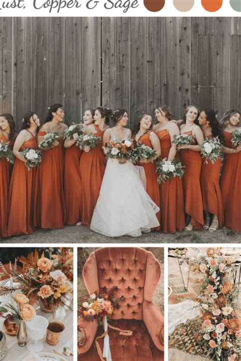 Burnt orange hues are complemented by fresh greenery in this bride's ...