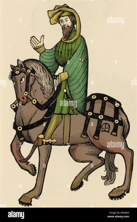 Geoffrey Chaucer ' s Canterbury Tales - The Knight on horseback. English poet, c. 1343-1400 ...