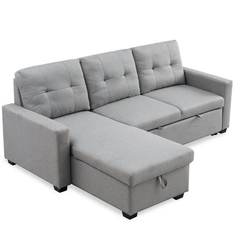 82" Sleeper Sectional Sofa and Chaise Lounge with Reversible Storage Chaise, 82" x 60" x 35 ...