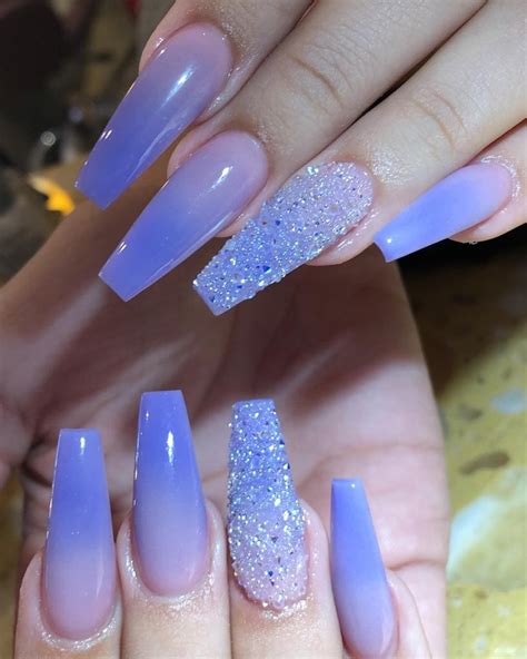 Beautiful ombre purple coffin nails with accent purple glitter nail! Nails Yellow, Purple ...