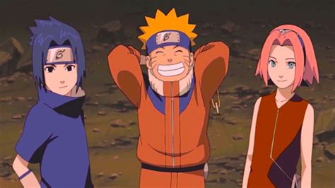 naruto and his friends are standing in front of the camera with their hands up