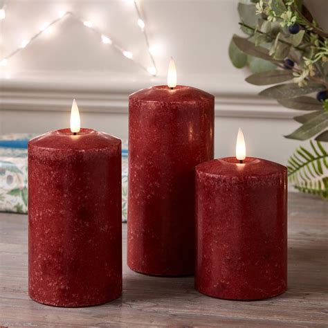 TruGlow® Mottled Red LED Pillar Candle Trio | Lights4fun.co.uk
