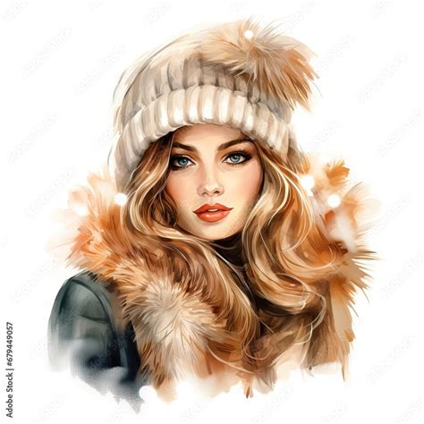 Women with Winter hat Design Clip art white background Generate Ai Stock Photo | Adobe Stock