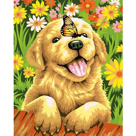 Butterfly and dog – Animals Paint By Number | Paint by Number Kits for Adults | Tech-Crafty®
