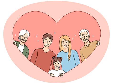 Portrait of happy family in heart sign. Smiling younger and older ...