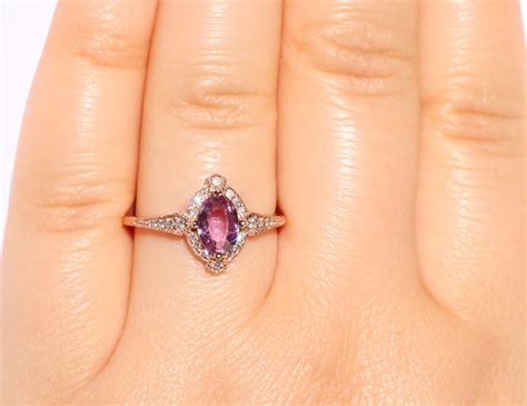 Edwardian Style Engagement Ring, 1 Carat Oval Pink Sapphire Engagement Ring, Vintage Inspired ...