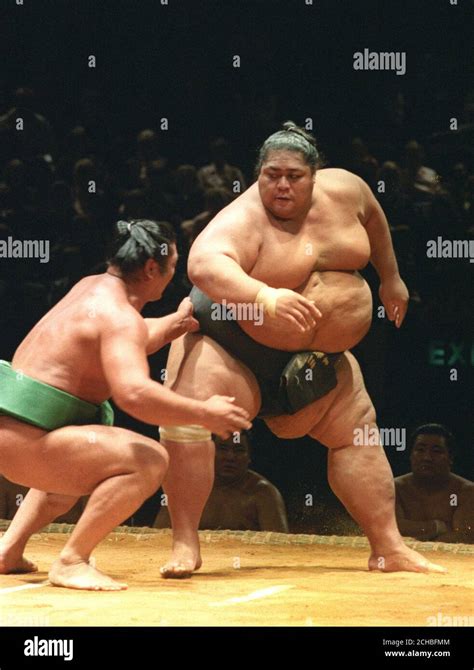 Japanese sumo wrestler Konishiki (right) during demonstration bouts at the Royal Albert Hall in ...