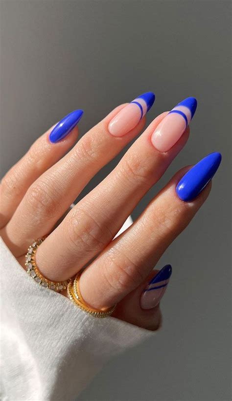 5. Royal Blue Double French Almond Nails Do you like getting manicures? I always say yes ...